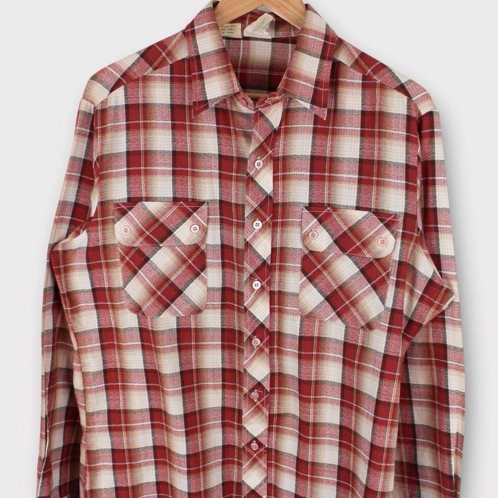 Vintage Kennington California Plaid Shirt Men's Large Red Western Flannel Style - Picture 2 of 4